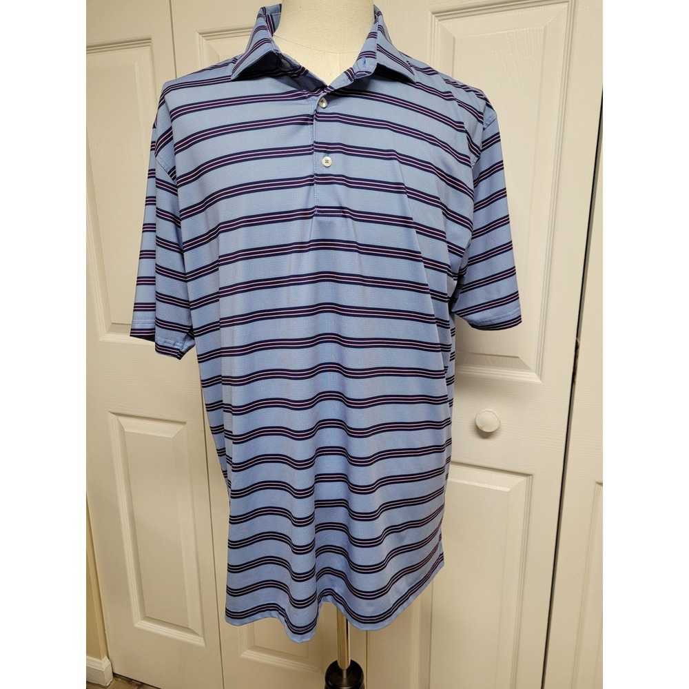 Oliver Ridley‎ Mens Blue/Pink Stretch Striped Performance Golf Polo Shirt Size L